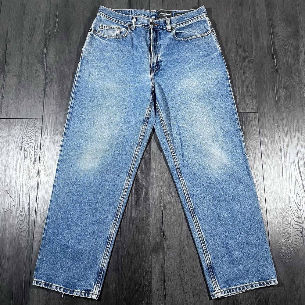 Eddie Bauer Jeans Women 32X29 Blue Medium Wash‎ Y2K Loose Fit Bohoemian Outdoor